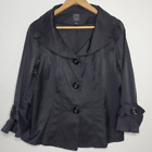 Clara Sunwoo Black Cotton Nylon Collared Slick Button Down Blazer Jacket Size Xl