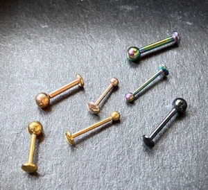 1pc Push In Top Ball PVD 16g Labret Monroe Stud Lip Ring Helix Ear Cartilage - Picture 1 of 13