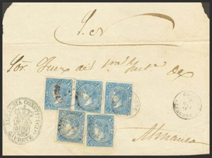 Castilla-La Mancha. Postal History. Cover 75(5). 1865. 4 Blue Quarters, Five - Picture 1 of 1