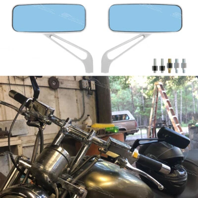 Espejos retrovisores rectangulares cromados para motocicleta Suzuki Boulevard C50 M50 C90T M90 M109R Foto 1 de 4