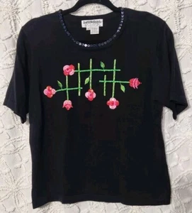 Vintage Jack B Quick Womens Embroidered Sweater Size M Flowers Sequins Floral - Picture 1 of 7