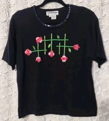 Suéter bordado feminino vintage Jack B rápido tamanho M flores lantejoulas floral - Imagem 1 de 4