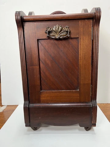 antique nightstand carving ornate lotus flower handles shelf casters Cover