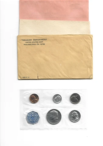 1964 - P.C. US Mint 5-Coin Set with Original Envelope Philadelphia JFK Cover