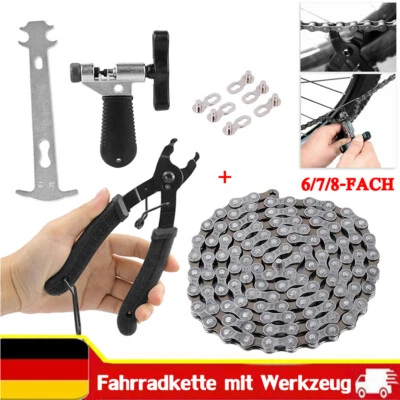 Catena Bici 6/7/8 Scomparti 116 Maglie MTB Bike Catena con Rivetto Catena Set Attrezzi - Immagine 1 di 4