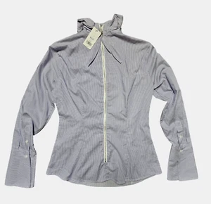 Banana Republic Pinstriped Long Sleeve Shirt Exposed Back Zipper Womens 2 NWT - Picture 1 of 13