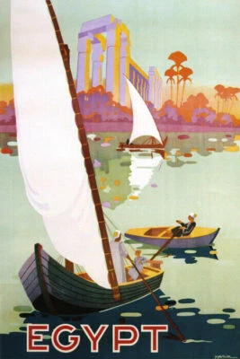 EGYPT ARAB ARABIC NILE RIVER SAILBOAT BOAT TRAVEL TOURISM VINTAGE POSTER REPRO - Image 1 of 3