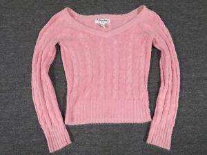 Aeropostale Sweater Juniors Large Pink V Neck Long Sleeve Knit Pullover Rabbit