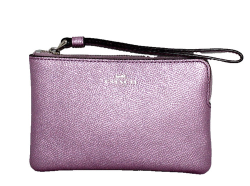 COACH Pochette da Polso con Zip Angolare Pochette Metallizzata Lilla Viola Pelle F21070