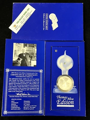 2004 Thomas Edison Commemorative Silver Dollar Collector's Set in OGP W/COA! - Image 1 of 4