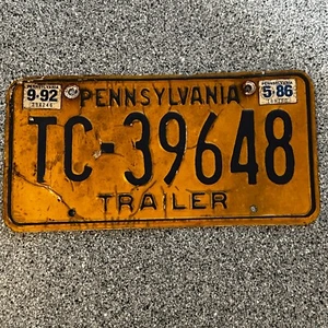 Placa de matrícula de remolque Pennsylvania TC 39648 ~ 1986 amarilla de colección - Imagen 1 de 5