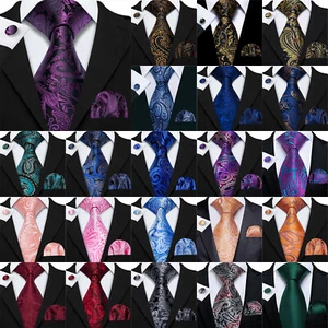 Set cravatta seta paisley oro nero cravatta uomo tasca gemelli quadrati set matrimonio - Foto 1 di 32
