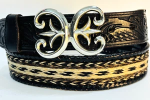 Sandguss Sterling Silber .925 Gürtelschnalle echt Rosshaar Gürtel Gr. 40 schwarz - Bild 1 von 10