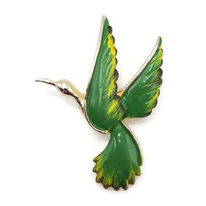 Vintage Gerry's Green, Yellow, Black Enamel Bird In Flight Fashion Brooch - Picture 1 of 12