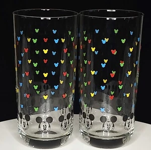 2 Disney Mickey Mouse Rainbow Colors Ears Icon Glass 18oz High Ball Tumblers - Picture 1 of 4