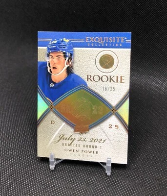 2022-23 UD EXQUISITE COLLECTION Owen Power /25 GOLD SSP Rookie Card No. O8R-OP - Image 1 of 4