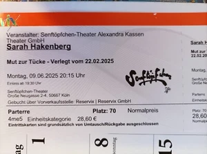 Eintrittskarten / Tickets Sahra Hakenberg - Bild 1 von 2