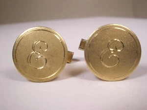 E Monogram Initial Letter Gold Tone Vintage Cuff Links eric eli enoch erin - Picture 1 of 7