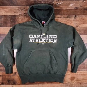 Majestic Oakland Athletics Hoodie Sweatshirt Men's Large Green Grunge Faded - Picture 1 of 14