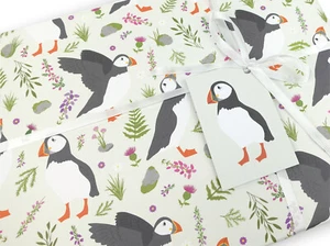 Puffins gift wrapping paper | Scottish quality gift wrap + tag | Recyclable - Picture 1 of 5