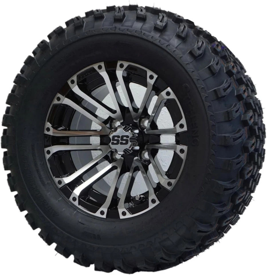 12" Lancer Machined/Black Wheel & 23x10.5-12" All Terrain Golf Cart Tire - Set 4 — 第 1/1 张图片
