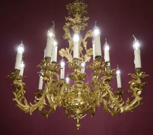 großer wunderschöner alter Kronleuchter Leuchter antik Messing 15 lampe um 1930 - Bild 1 von 10