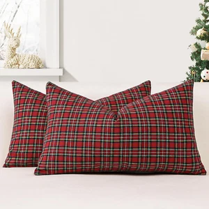 Pack of 2 Christmas Plaid Decorative Throw Pillow Covers 12X20 Inch Scottish Tar - Picture 1 of 12