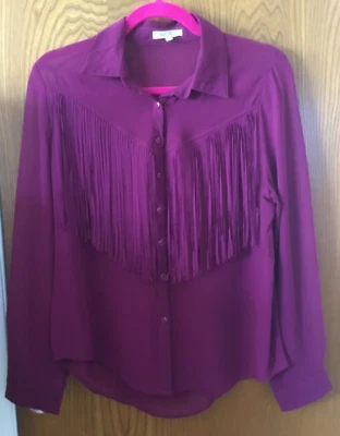 Womens Honey Punch Fringe Countryside Magenta Button-Up Top! Sz Large - Image 1 of 4