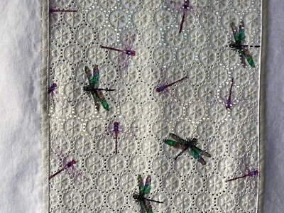 Dragonfly curtain. Cotton lace with dragonflies. 36" x 53"  Linen/cotton blend - Image 1 of 4