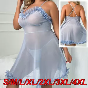 Plus Size Women Sexy-Lingerie Sleepwear with Thong Naughty Nightgowns Babydoll - Picture 1 of 30