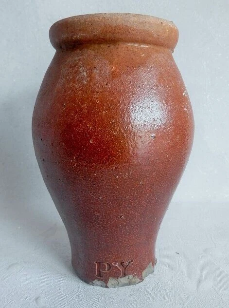 Petit pot en grès ancien signé P.Y, en forme de jarre, 11 cm - Photo 1/1