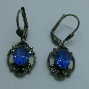 Vintage Sadie Green Art Nouveau Royal Blue Sapphire Glass Earrings - Picture 1 of 2