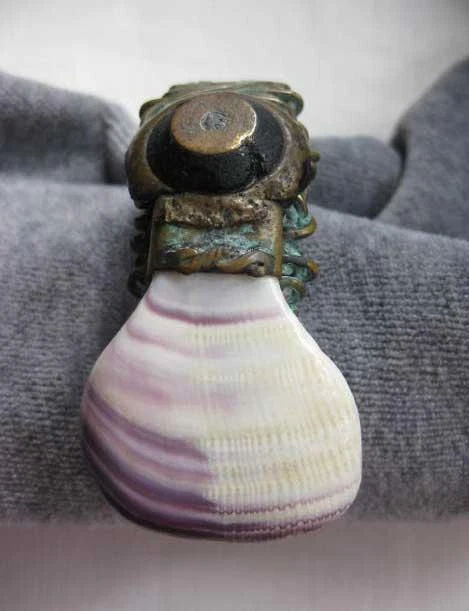 vintage CUFF BRACELET Fetish SEA SHELL Found Object UNISEX Handmade OOAK Artisan - Image 1 of 1