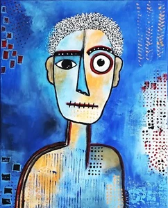 A.Z. Davis 20"X 16" Painting Abstract Modern Figurative Picasso Style Pop Cubism - Picture 1 of 6