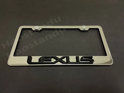 1xBlackLexus 3D Emblem STAINLESS STEEL License Plate Frame RUST FREE + Screw Cap - Image 1 of 2