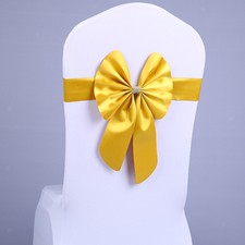 Sash Band Chair Back Cover Wedding Party with Ribbon Bowknot Decor Golden