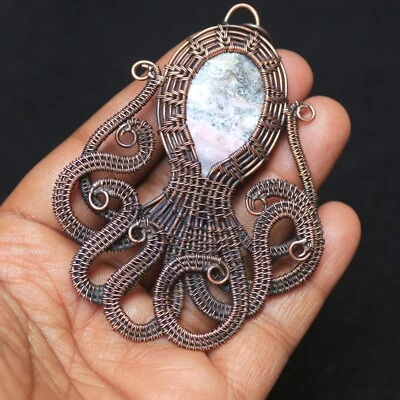 Joyería de pulpo de piedras preciosas de rodocrosita para regalo colgante envolvente de alambre de cobre N366 Foto 1 de 4