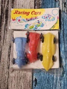 Rennwagen Vintage Spielzeug Hongkong Pack 3 rot gelb blau ungeöffnet Sammlerstück - Bild 1 von 7