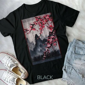 T-shirt vintage fiore di ciliegio blocco di legno arte grafica giapponese forma unisex - Foto 1 di 11