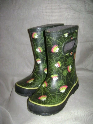 BOGS BOYS SKIPPER SPIDERS RAIN BOOTS SHOES WATERPROOF RUBBER size US 9 GREEN - Image 1 of 4