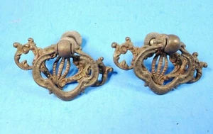 Schubladenzug Klappbügel Griff Schrank Einzelpfosten massiv Messing 2 Stück Vintage - Bild 1 von 5