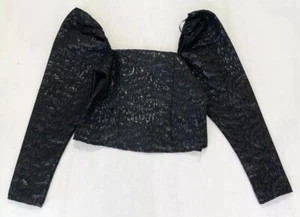 Neu mit Etikett H&M Gr. Small bauchfreies Oberteil schwarz Jaquard Puffärmel glänzend Jacquard Seitenreißverschluss - Bild 1 von 6