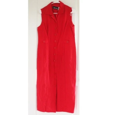 VTG Sag Harbor Linen Button Front Maxi Shirt Dress Size 12  Red Office - Image 1 of 4