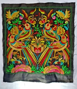 DIY Thai Hmong Embroidered Hill Tribe Pattern Textiles Fabric Craft ฺBird Flower - Picture 1 of 4