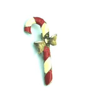 Vintage Unmarked Enameled Metal Candy Cane Brooch Pin - Picture 1 of 6