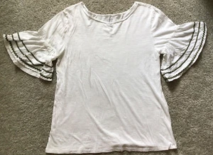 BLUSA LOFT - MANGA CAMPANA - BLANCA - VERDE - MEDIANA - Imagen 1 de 3