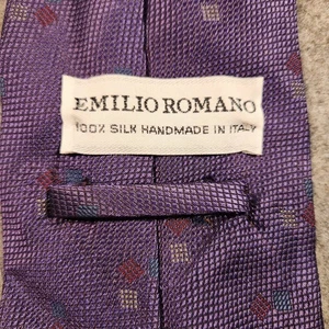 Emilio Romano 100% Silk Handmade in Italy Purple Geometric Necktie - Picture 1 of 4