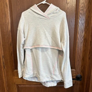 Latched Mama Speckled Hoodie Pink Trim Kangaroo Pocket Nursing Sweatshirt Size L - Picture 1 of 6