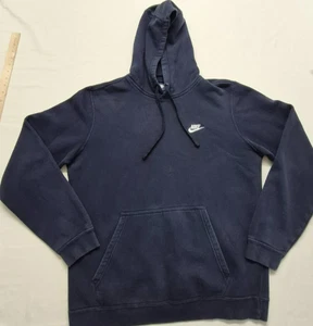 Nike Hombre Azul Marino Jersey Bolsillo Frontal Sudadera con Capucha Blanco Swoosh Logo Talla. L - Imagen 1 de 11
