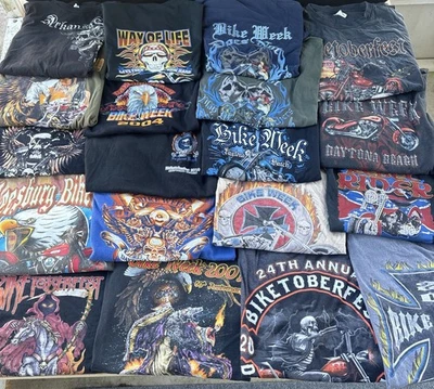 Lote De 19 Camisetas De Colección Y2K Años 2000 Motociclista Motocicleta Salón Bicicleta Semana Rally Para Hombre Foto 1 de 4